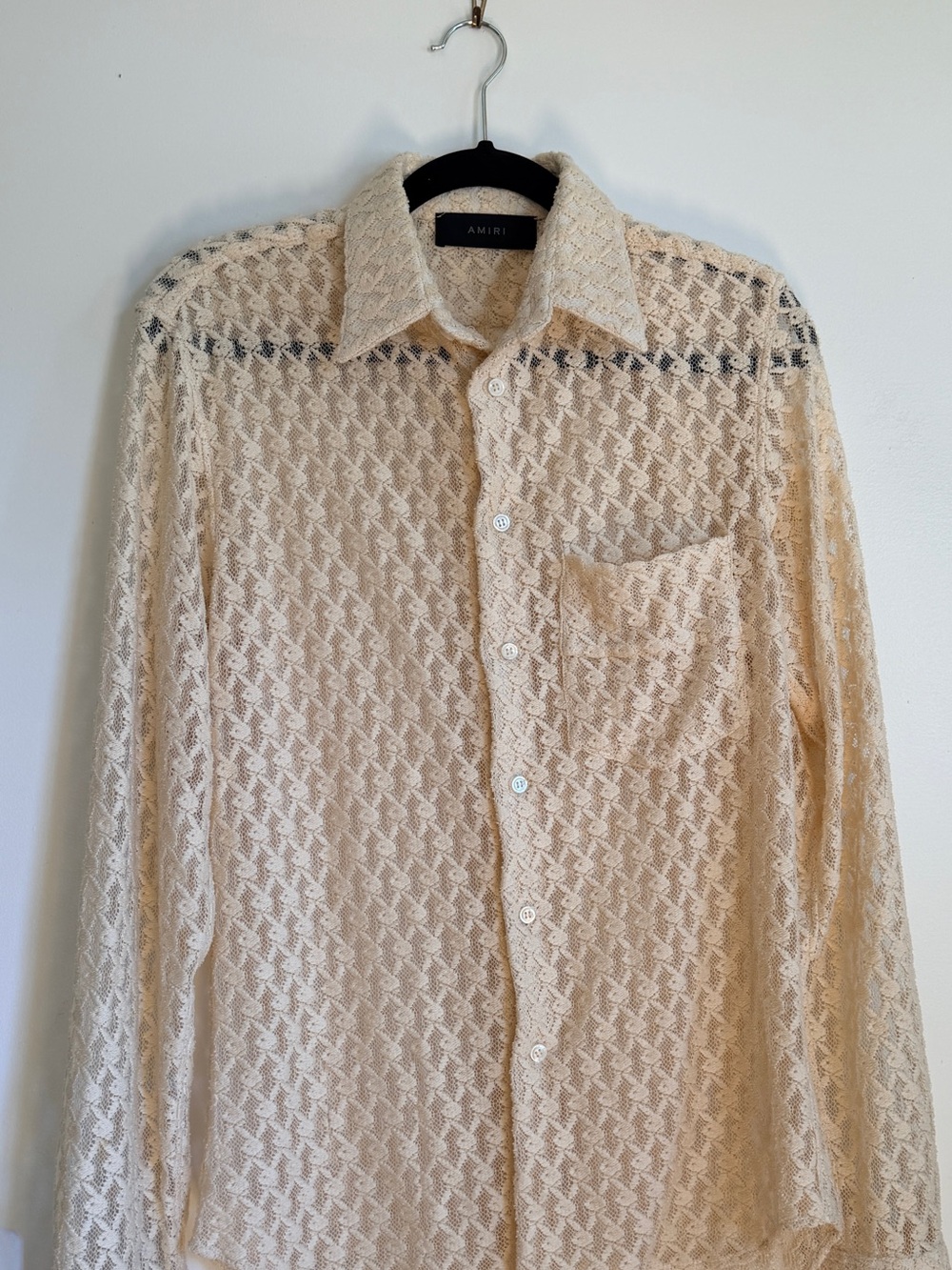 Amiri Cream Lace Playboy Bunny Button-Down Shirt